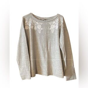 Loft Grey Sweatshirt with Floral Embroidered Accent, size Large.